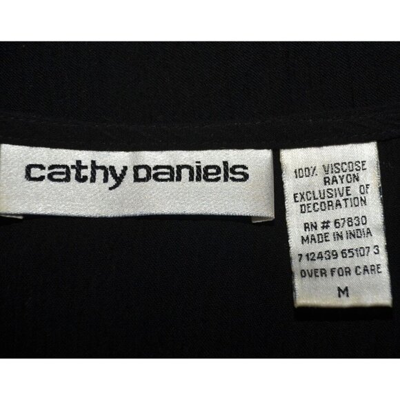 Cathy Daniels Ladies Black Tunic Blouse Top Size M Embroidered V-Neck Crystals - Picture 8 of 9